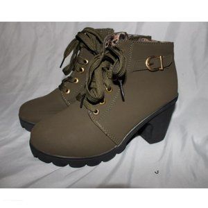 3 in Army Green Chunky Block Heels EU 38 (US 7)